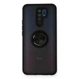 Newface Xiaomi Redmi 9 Kılıf Montreal Yüzüklü Silikon Kapak - Siyah