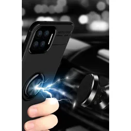 Newface Oppo A73 Kılıf Range Yüzüklü Silikon - Siyah-Kırmızı