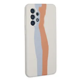 Newface Samsung Galaxy A73 5G Kılıf Ebruli Lansman Silikon - Beyaz-Turuncu