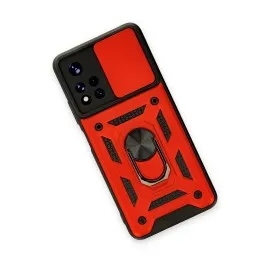 Newface Xiaomi Poco M4 Pro 5G Kılıf Pars Lens Yüzüklü Silikon - Kırmızı