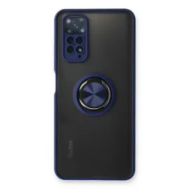 Newface Xiaomi Redmi Note 11 Kılıf Montreal Yüzüklü Silikon Kapak - Lacivert