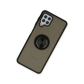 Newface Samsung Galaxy A22 Kılıf Montreal Yüzüklü Silikon Kapak - Siyah