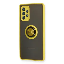 Newface Samsung Galaxy A72 Kılıf Montreal Yüzüklü Silikon Kapak - Sarı