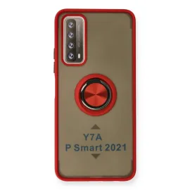 Newface Huawei P Smart 2021 Kılıf Montreal Yüzüklü Silikon Kapak - Kırmızı