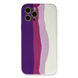 Newface Iphone 12 Pro Max Kılıf Ebruli Lansman Silikon - Mor-Beyaz