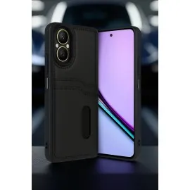 Newface Realme 12 Lite Kılıf Sara Kartvizitli Deri Kılıf - Siyah