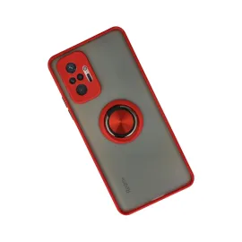 Newface Xiaomi Redmi Note 10 Pro Kılıf Montreal Yüzüklü Silikon Kapak - Kırmızı