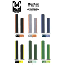 Movenchy Apple Watch 42mm MO-WB1 Çift Renk Mıknatıslı Silikon Kordon - Siyah-Turuncu