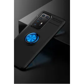 Newface Huawei P40 Pro Kılıf Range Yüzüklü Silikon - Siyah-Mavi