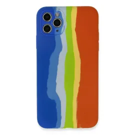 Newface Iphone 11 Pro Kılıf Ebruli Lansman Silikon - Mavi-Turuncu