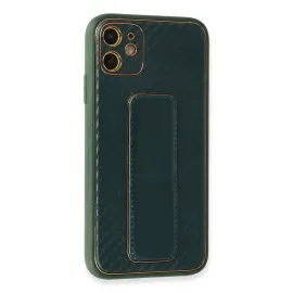 Newface Iphone 12 Kılıf Coco Karbon Standlı Kapak - Yeşil