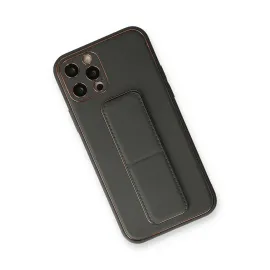 Newface Iphone 12 Pro Kılıf Coco Deri Standlı Kapak - Füme