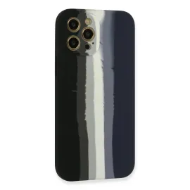 Newface Iphone 12 Pro Max Kılıf Ebruli Lansman Silikon - Siyah-Lacivert