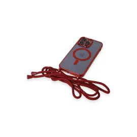 Newface Iphone 14 Pro Kılıf Divo Lazer Askılı Magsafe Kapak - Kırmızı