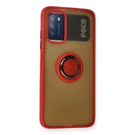 Newface Xiaomi Redmi 9T Kılıf Montreal Yüzüklü Silikon Kapak - Kırmızı