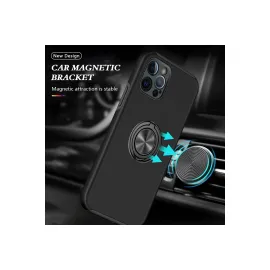 Newface Iphone 12 Pro Max Kılıf Elit Yüzüklü Kapak - Siyah