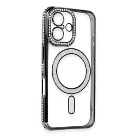 Newface Iphone 16 Kılıf Joke Simli Magneticsafe Kılıf - Siyah