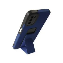 Newface Samsung Galaxy A03S Kılıf Mega Standlı Silikon - Mavi