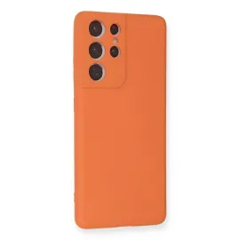 Newface Samsung Galaxy S21 Ultra Kılıf Nano Içi Kadife Silikon - Turuncu