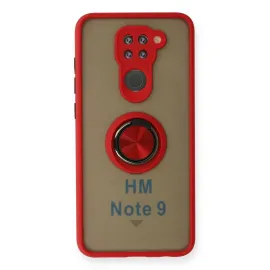 Newface Xiaomi Redmi Note 9 Kılıf Montreal Yüzüklü Silikon Kapak - Kırmızı