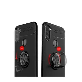 Newface Samsung Galaxy A11 Kılıf Range Yüzüklü Silikon - Siyah-Kırmızı