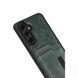 Newface Samsung Galaxy A17 5G Sara Kartvizitli Deri Kılıf - Yeşil