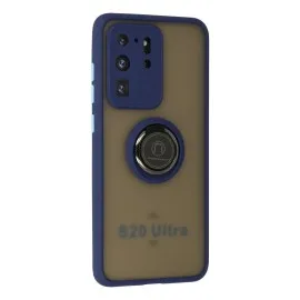 Newface Samsung Galaxy S20 Ultra Kılıf Montreal Yüzüklü Silikon Kapak - Lacivert