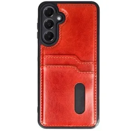 Newface Samsung Galaxy S24 Fe Kılıf Sara Kartvizitli Deri Kılıf - Kırmızı