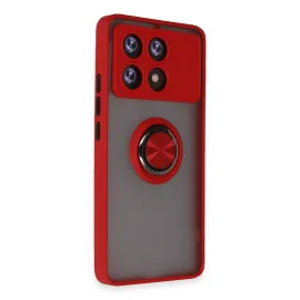 Newface Xiaomi Poco X6 Pro Kılıf Montreal Yüzüklü Silikon Kapak - Kırmızı