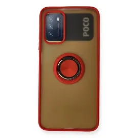 Newface Xiaomi Redmi 9T Kılıf Montreal Yüzüklü Silikon Kapak - Kırmızı