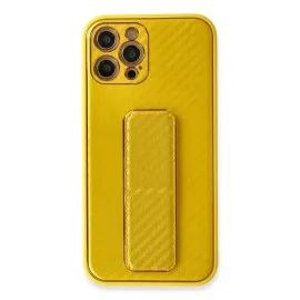 Newface Iphone 12 Pro Max Kılıf Coco Karbon Standlı Kapak - Sarı