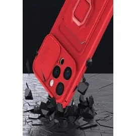 Newface Iphone 15 Pro Kılıf Zuma Kartvizitli Yüzüklü Silikon - Kırmızı