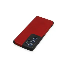 Newface Samsung Galaxy S21 Ultra Kılıf Loop Deri Silikon - Kırmızı