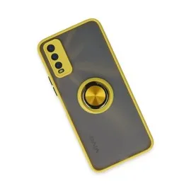 Newface Vivo Y11S Kılıf Montreal Yüzüklü Silikon Kapak - Sarı