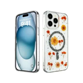 Newface Iphone 15 Pro Kılıf Daisy Simli Magsafe Kapak - Siyah