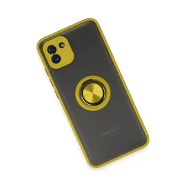 Newface Samsung Galaxy A03 Kılıf Montreal Yüzüklü Silikon Kapak - Sarı