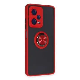 Newface Xiaomi Redmi Note 12 5G Kılıf Montreal Yüzüklü Silikon Kapak - Kırmızı