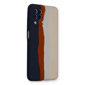 Newface Samsung Galaxy A22 Kılıf Ebruli Lansman Silikon - Lacivert-Krem