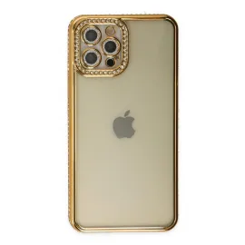 Newface Iphone 12 Pro Kılıf Joke Taşlı Silikon - Gold