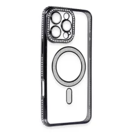 Newface Iphone 16 Pro Kılıf Joke Simli Magneticsafe Kılıf - Siyah