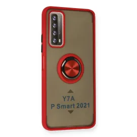 Newface Huawei P Smart 2021 Kılıf Montreal Yüzüklü Silikon Kapak - Kırmızı