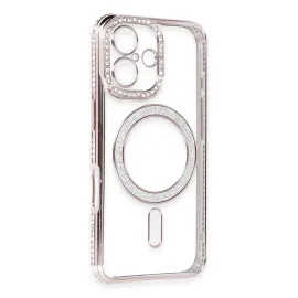 Newface Iphone 16 Kılıf Joke Simli Magneticsafe Kılıf - Pembe