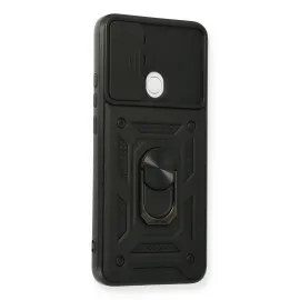 Newface Oppo A15 Kılıf Pars Lens Yüzüklü Silikon - Siyah