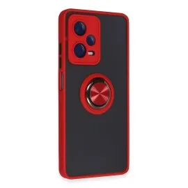 Newface Xiaomi Redmi Note 12 Pro 5G Kılıf Montreal Yüzüklü Silikon Kapak - Kırmızı