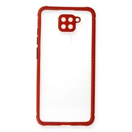 Newface Xiaomi Redmi Note 9 Kılıf Miami Şeffaf Silikon - Kırmızı