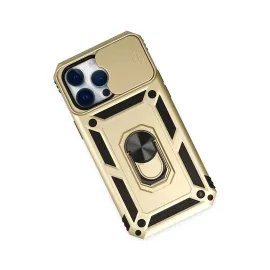 Newface Iphone 14 Pro Max Kılıf Pars Lens Yüzüklü Silikon - Gold