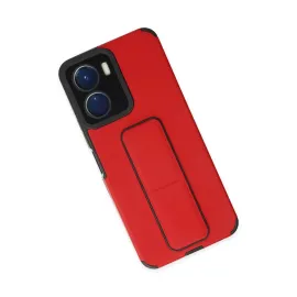 Newface Vivo Y16 Kılıf Mega Standlı Silikon - Kırmızı