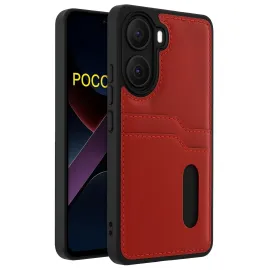 Newface Xiaomi Poco X7 Pro Kılıf Sara Kartvizitli Deri Kılıf - Kırmızı