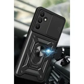 Newface Samsung Galaxy M15 Kılıf Pars Lens Yüzüklü Silikon - Siyah