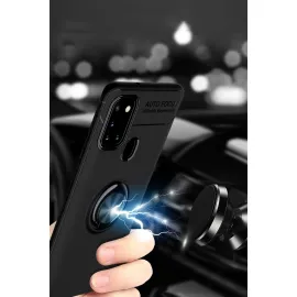 Newface Samsung Galaxy M31 Kılıf Range Yüzüklü Silikon - Siyah-Mavi